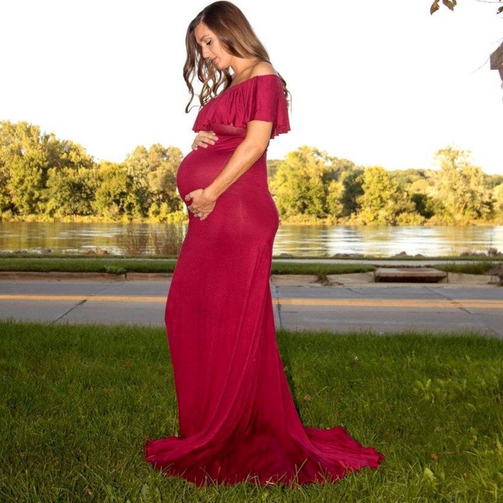 Maroon maternity maxi dress